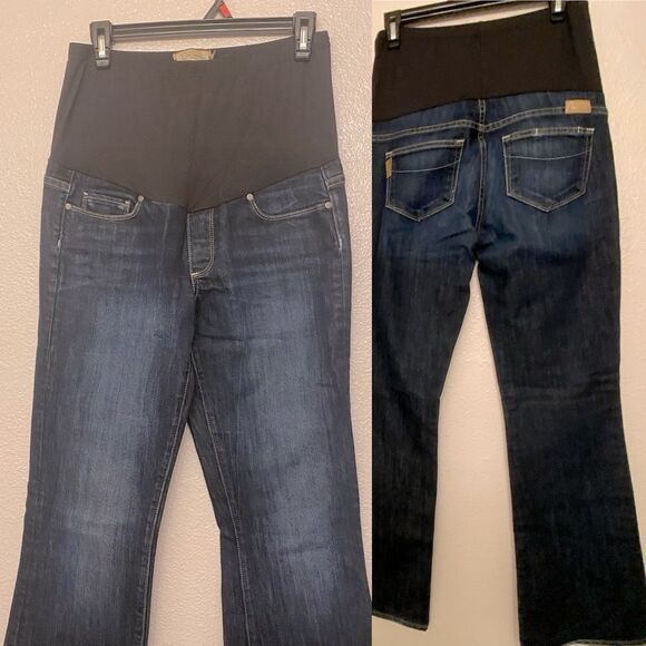 Paige Maternity Laurel Canyon Boot Cut Jeans dark wash full panel 28 (33 long) - Picture 1 of 10